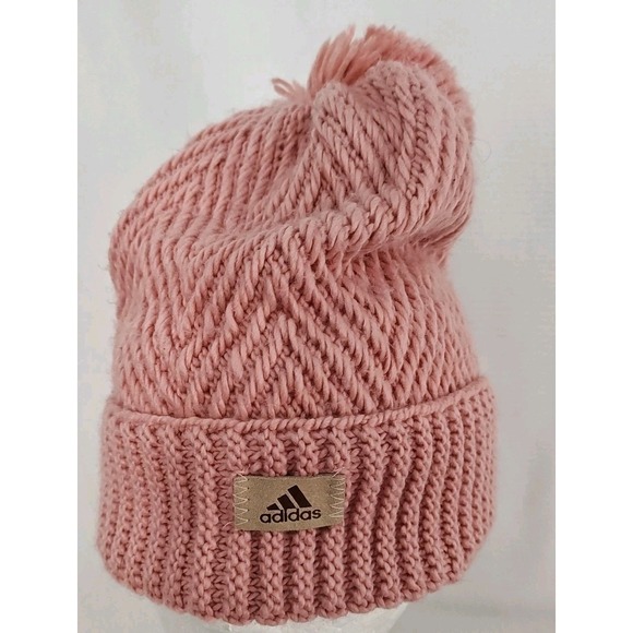 Adidas Women's Knit Pink Ballie Beanie Hat Pom-pom Winter Cap - Picture 1 of 6